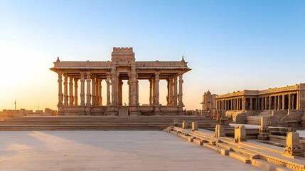 Obraz premium Ancient Stone Temple Ruins at Sunset