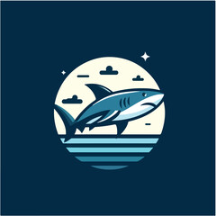 A simple and minimalist illustration of a shark with clean lines and a modern aesthetic. Perfect for creative projects, logos, and educational materials.
