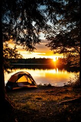 Tent in campsite outdoors with beautiful nature settings.