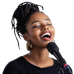 A Woman Singing into a Microphone Isolated on Transparent Background