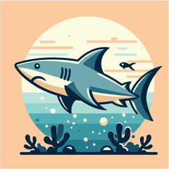 A simple and minimalist illustration of a shark with clean lines and a modern aesthetic. Perfect for creative projects, logos, and educational materials.