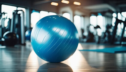 Blue fitness ball at the gym.