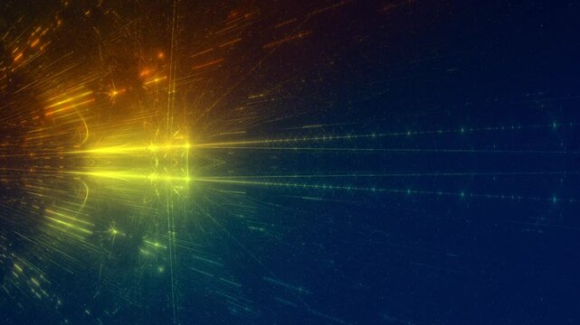 energievoll leuchtende Lichtpunkte bewegen sich langsam in eine Richtung, digitaler Datentransfer, Algorithmus, Internet, Datenfluss, Geschwindigkeit, Wandel, Austausch, gelb, gr&uuml;n, blau, orange
