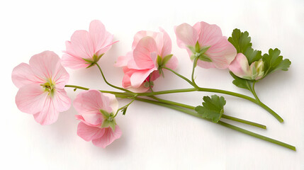 Delicate Pink Geranium Blossoms on White Background