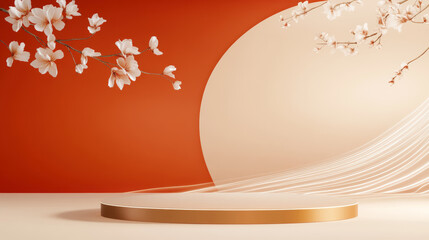 Spring blooming flower background e-commerce product exhibition booth
