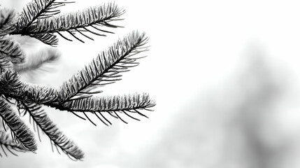 Closeup of a Pine Tree Branch in Black and White