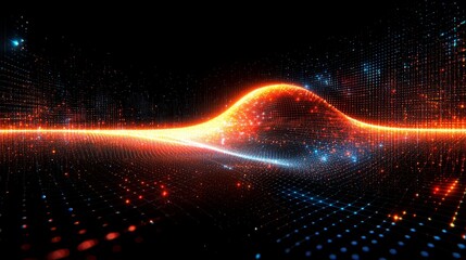 Dynamic abstract representation of data flowing across a dark background