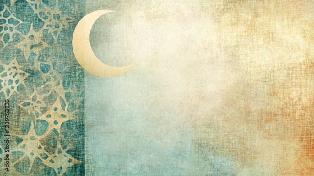 Poster elegant crescent moon design with textured background and decorative elements for artistic use