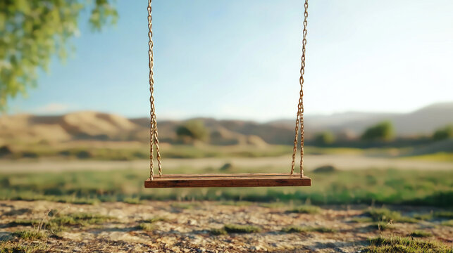 empty swing swaying in breeze evokes feelings of nostalgia and tranquility