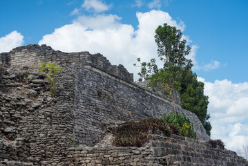 Templo de las Iglesias or Temple of the Church Pyramid and Tunnel Entrance, Coba Maya Ruins, Quintana Roo, Mexico