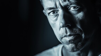 Close-up portrait of a serious middle-aged man.
