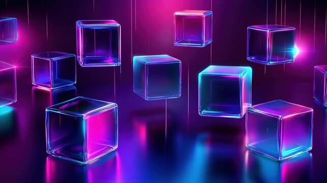 Transparent Cubes Floating Against A Purple And Blue Gradient Background