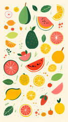 Obraz premium Digital modern fruit minimalist illustrator abstract graphic poster background
