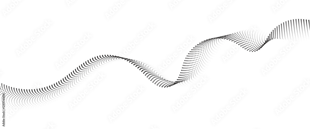 Poster flowing dot wave halftone gradient pattern on transparent background