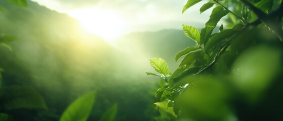 Fototapeta premium lush Greenery with bright Sunlight in a tropical forest