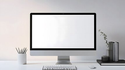 Fototapeta premium Modern Workspace Blank Screen Computer Minimalist Desk Setup