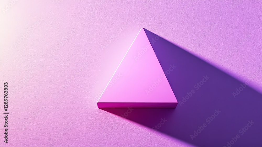 Poster a pink triangular prism casting a defined shadow on surface