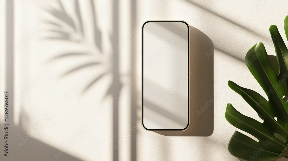 Poster phone and foliage create a beautiful light and shadow pattern