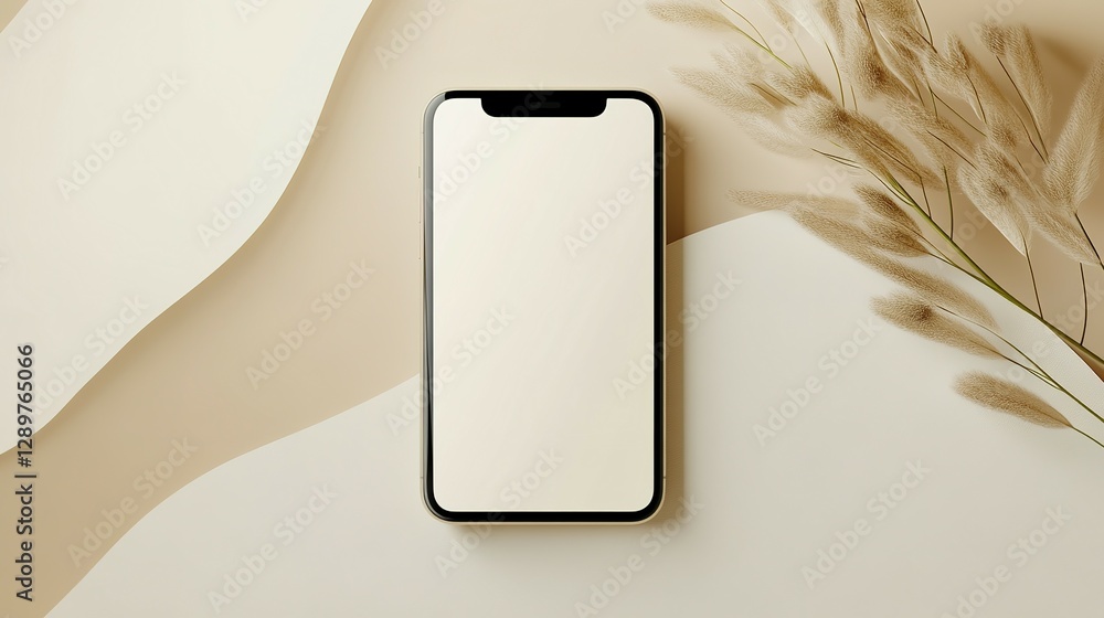 Poster a modern smartphone displayed with natural elements on a background