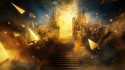Naklejka premium A golden staircase leading to the gates of heaven