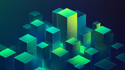 Green and blue cubes in a digital art scene