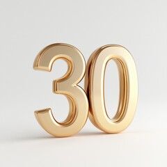 Golden 30 Number on White Background