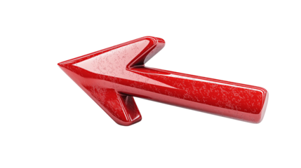 Glossy red arrow pointing left, bold and smooth design, isolated on transparent background 