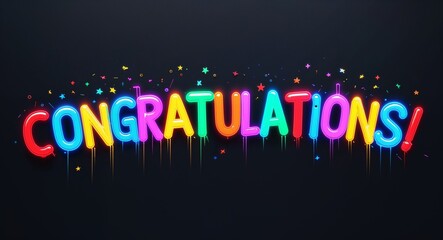 Obraz premium congratulations colorful neon graffiti lettering on plain black background