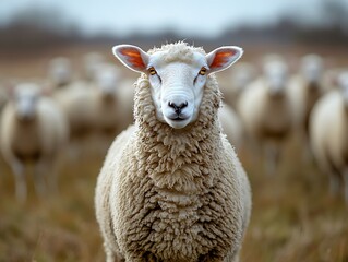 Fototapeta premium The image depicts a sheep in front of a blurry background