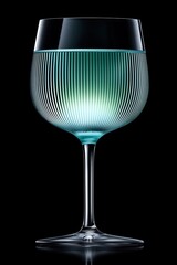 A textured wine glass with a modern ribbed design, illuminated by soft lighting against a black background. Luxury dining and fine glassware concept.