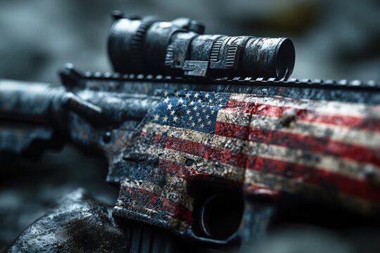 Rifle with American Flag Pattern Representing Gun Culture and Violence in America