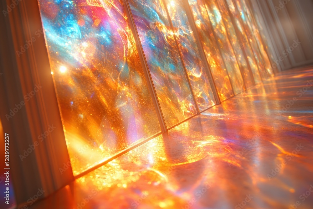 Poster light refraction abstract colors on white background soft diffused lighting holographic crystal text