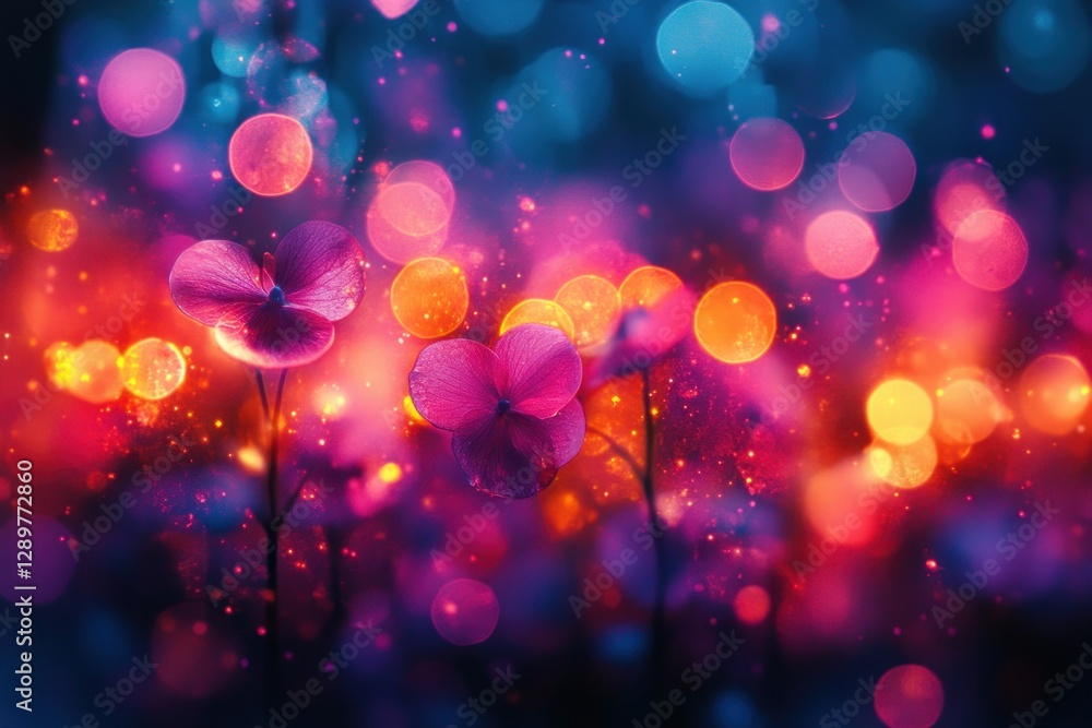 Poster colorful light reflection abstract overlay with bokeh and lens flare on dark background