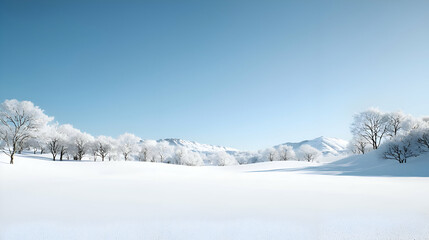 Fototapeta premium Serene Winter Landscape: Snow Covered Mountains and Trees Under a Clear Blue Sky