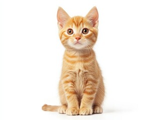Fototapeta premium Orange Tabby Kitten Sitting on White Background