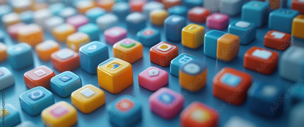 Poster colorful app icons of ai helpers for productivity and automation on a light blue background