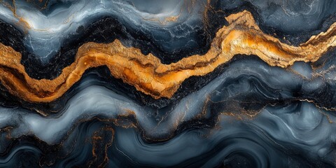 Obraz premium Abstract Gray Black Gold Marble Surface Fluid Art