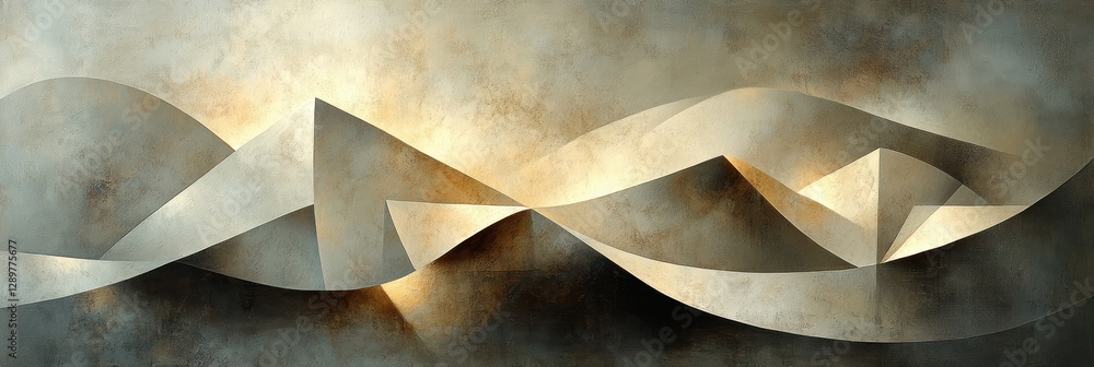 Poster abstract layered shapes muted colors composition with shadows and perspective