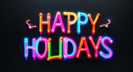 happy holidays colorful neon graffiti lettering on plain black background