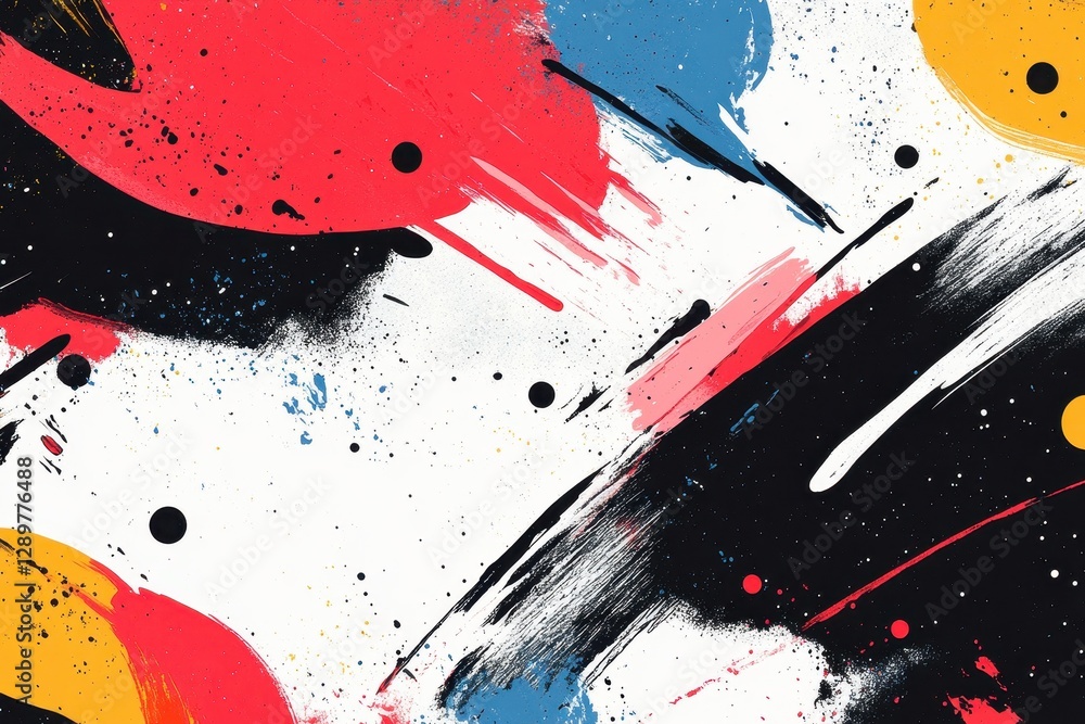 Poster colorful abstract artwork featuring vibrant splashes and strokes across a white canvas background cr
