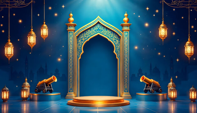 3d background social media gold sale promotion latern night ramadan eid islamic
