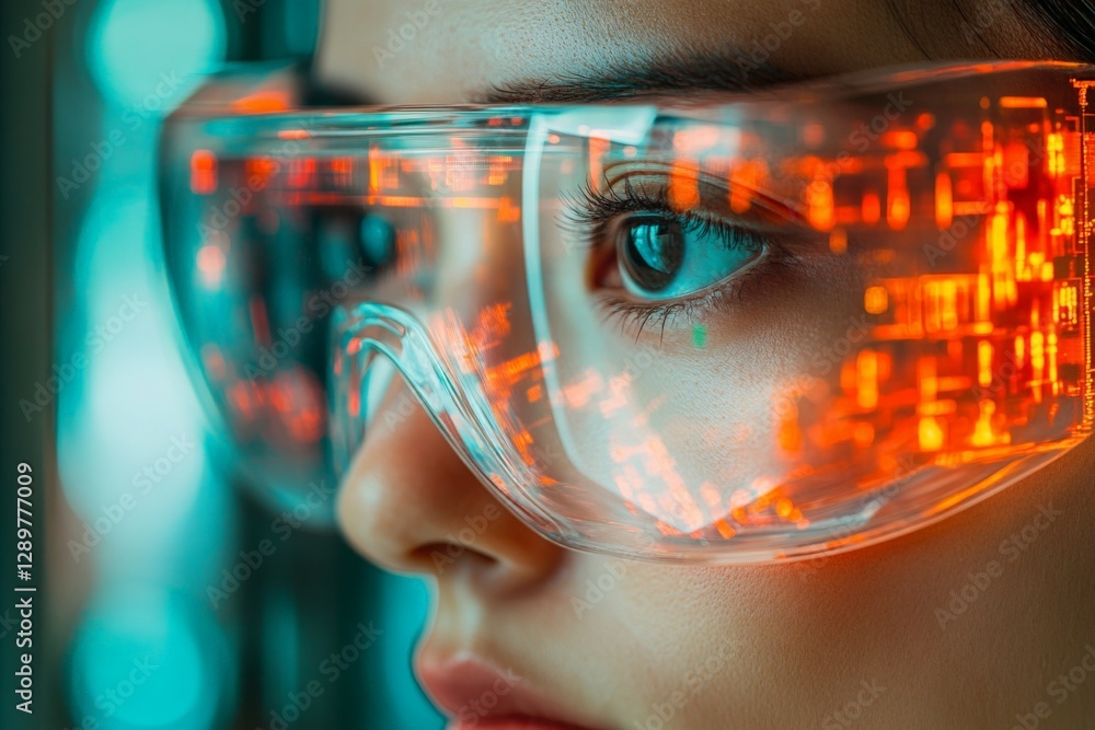 Poster futuristic goggles enhance focus while experimenting with digital technology in a modern laboratory 