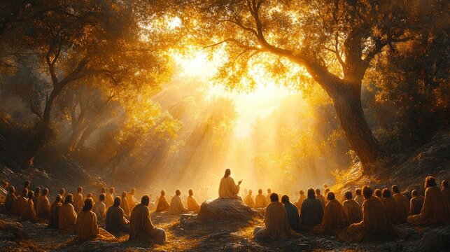 Jesus Teaching by Parables in Nature with Light and Harmony