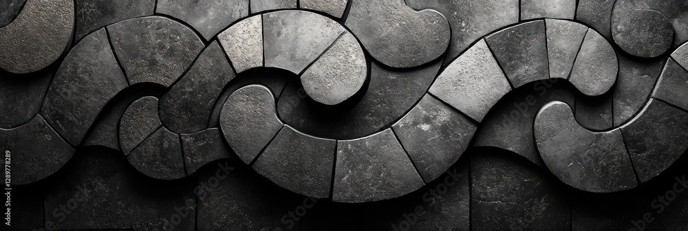 Poster geometric tile patterns in monochrome palette with intricate designs and textures