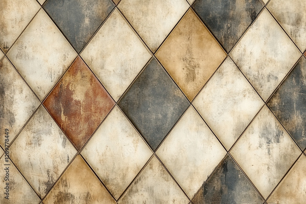 Poster textured diamond tile pattern in earthy tones on a wall showcasing bold geometric design and unique 