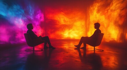 Obraz premium Therapeutic Dialogue in Surreal Colors Abstract Art Psychotherapy Connection