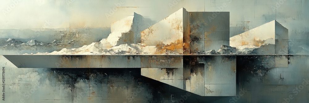 Poster layered abstract shapes in muted color scheme highlights modern expressionism perspective and textur