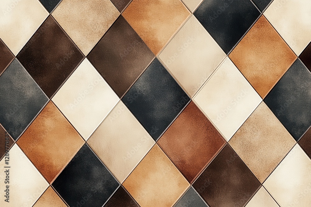 Poster textured diamond tile pattern in earthy tones on a wall showcasing bold geometric design and unique 