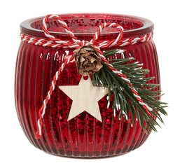 party candle glass red christmas leaves cut out isolated transparent background