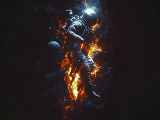 Fototapeta premium Astronaut in Flames: Cosmic Illustration